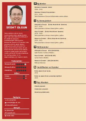 Satış Pazarlama CV Örnekleri cv indir